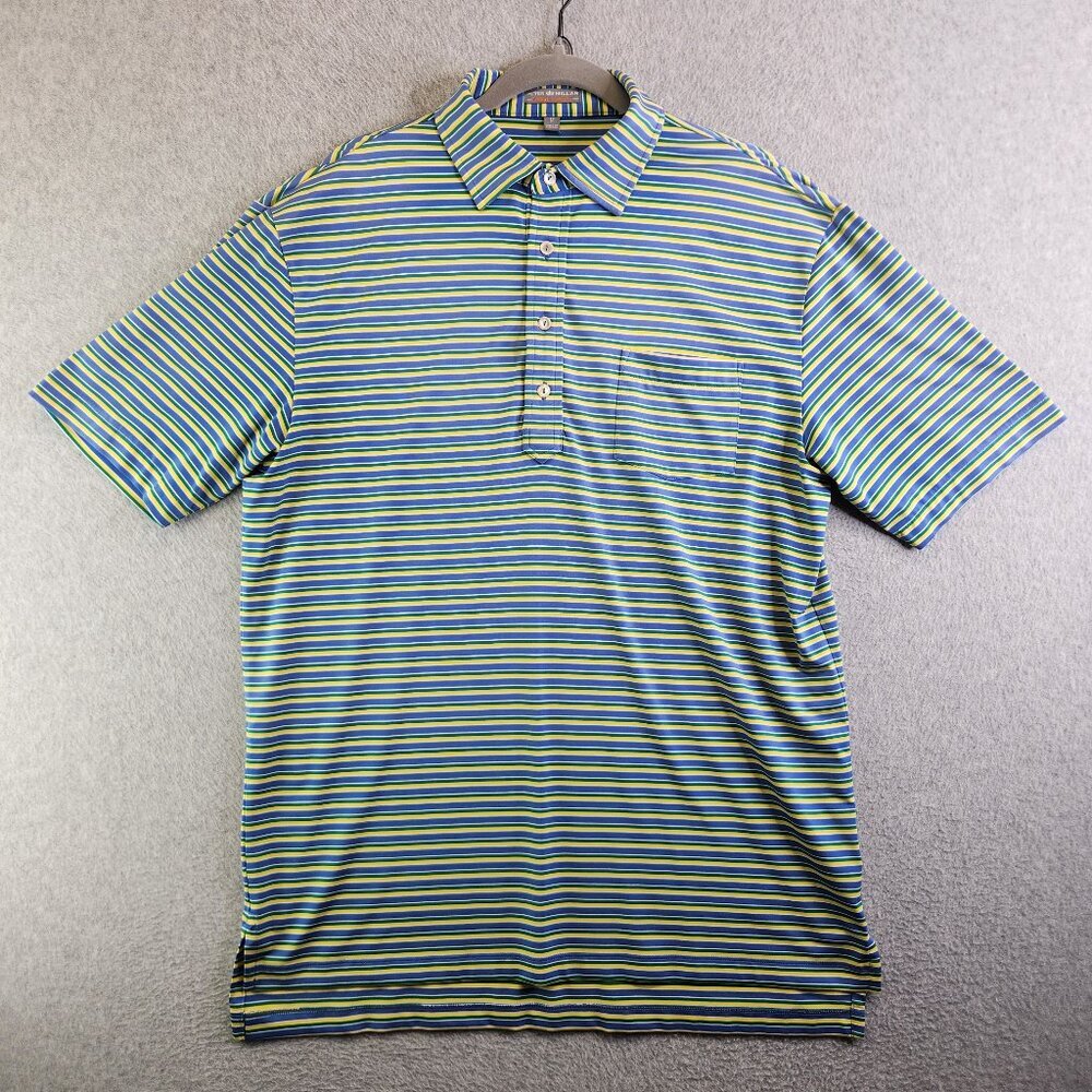 Peter Millar Shirt Mens M Blue Yellow Summer Comfort Golf Polo Performance